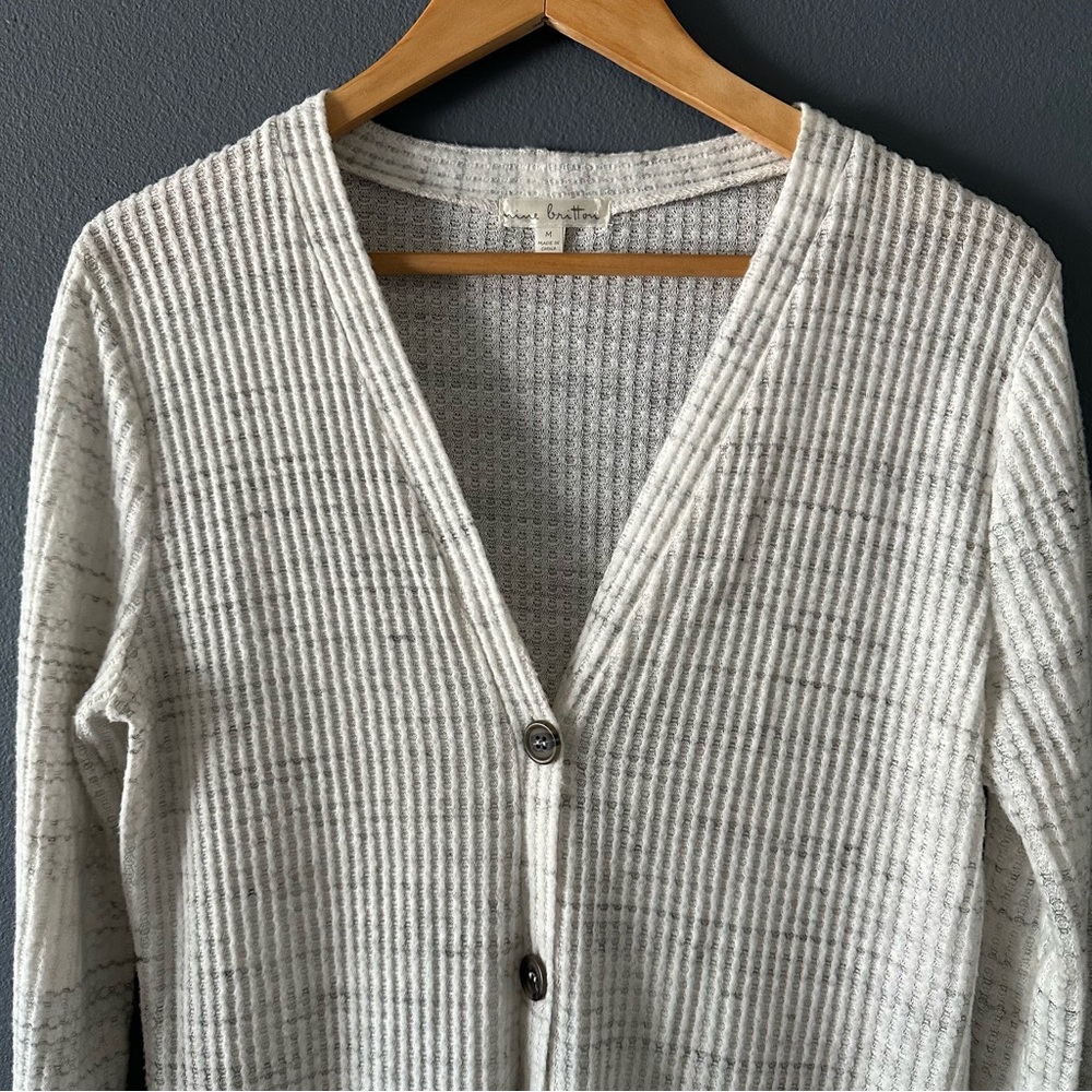 Cream Ribbed Cardigan with Pockets - Picture 2 of 4
